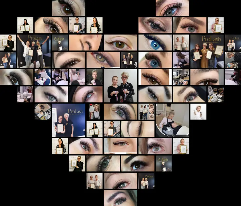 A heart made of photos of ProLash Ireland students with their certificates, training sessions and lash work